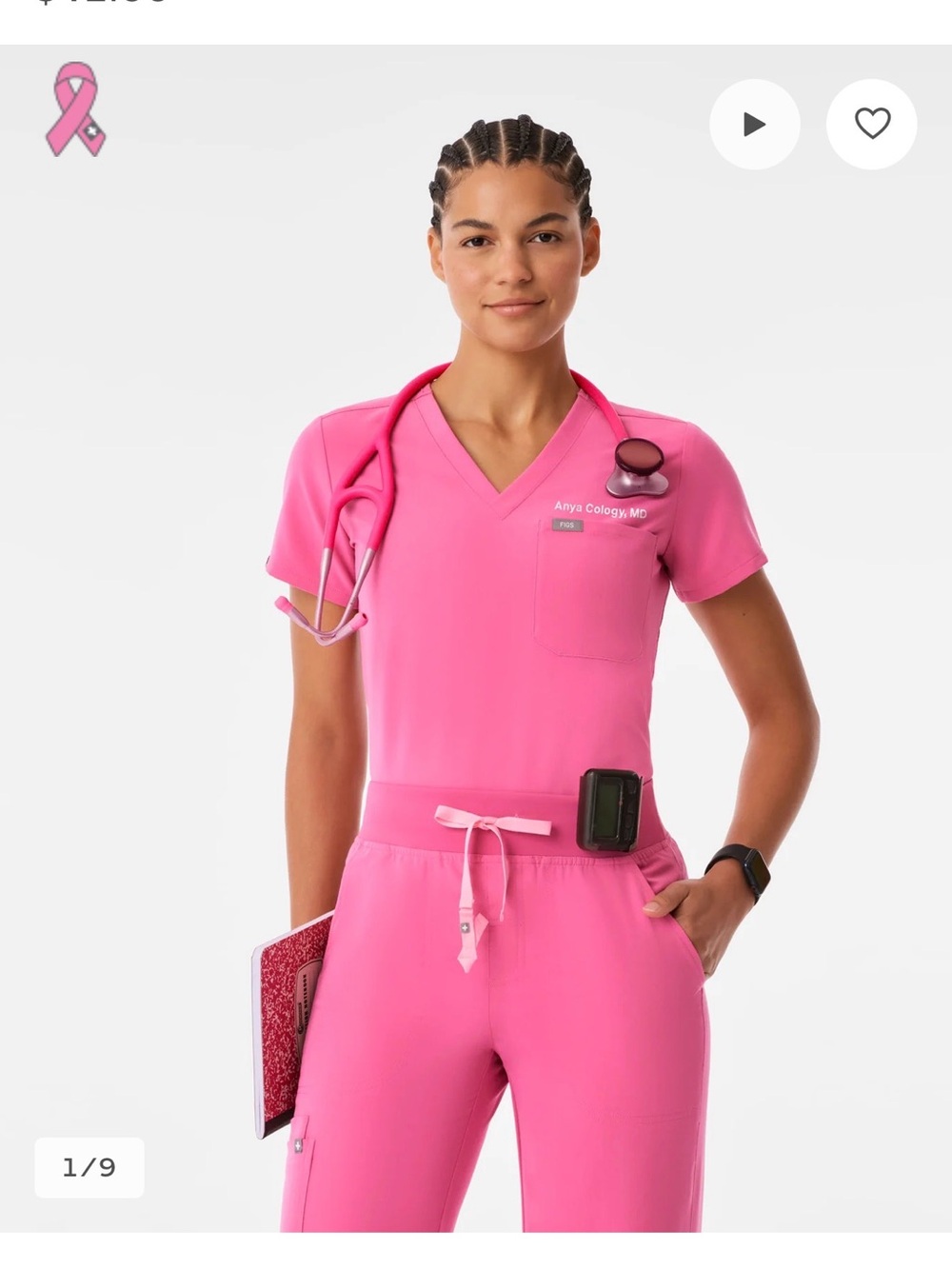 Figs Women's Scrub t-shirt and pants set in f*ing Pink